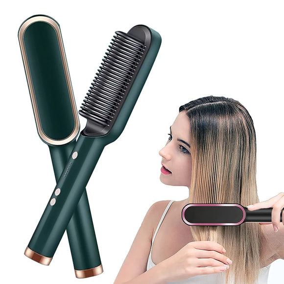 Escova Pente Alisadora Pro 3 em 1 Secador, Chapinha e Modelador de Cachos Bivolt
