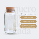Kit Cantinho do Café - Café, Açúcar e Biscoitos | 3 potes de Vidro 810ml com Tampa Rolha + Adesivos