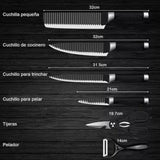 Kit 6 Peças Conjunto de Faca Churrasco Carne Legumes Descascador Tesoura Profissional