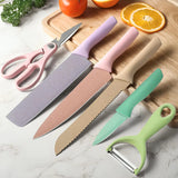 Kit 6 Peças Conjunto de Faca Churrasco Carne Legumes Descascador Tesoura Profissional